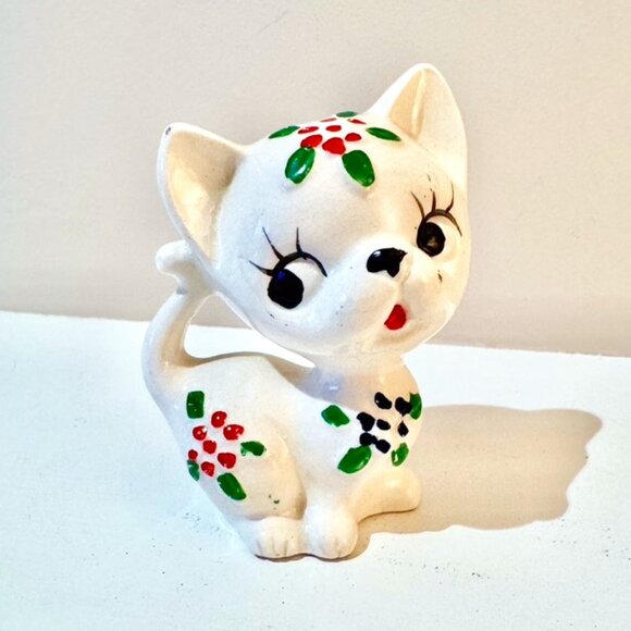 Vintage 1950s Norcrest Christmas Kitten Cat Pepper Salt Shaker - Picture 1 of 7